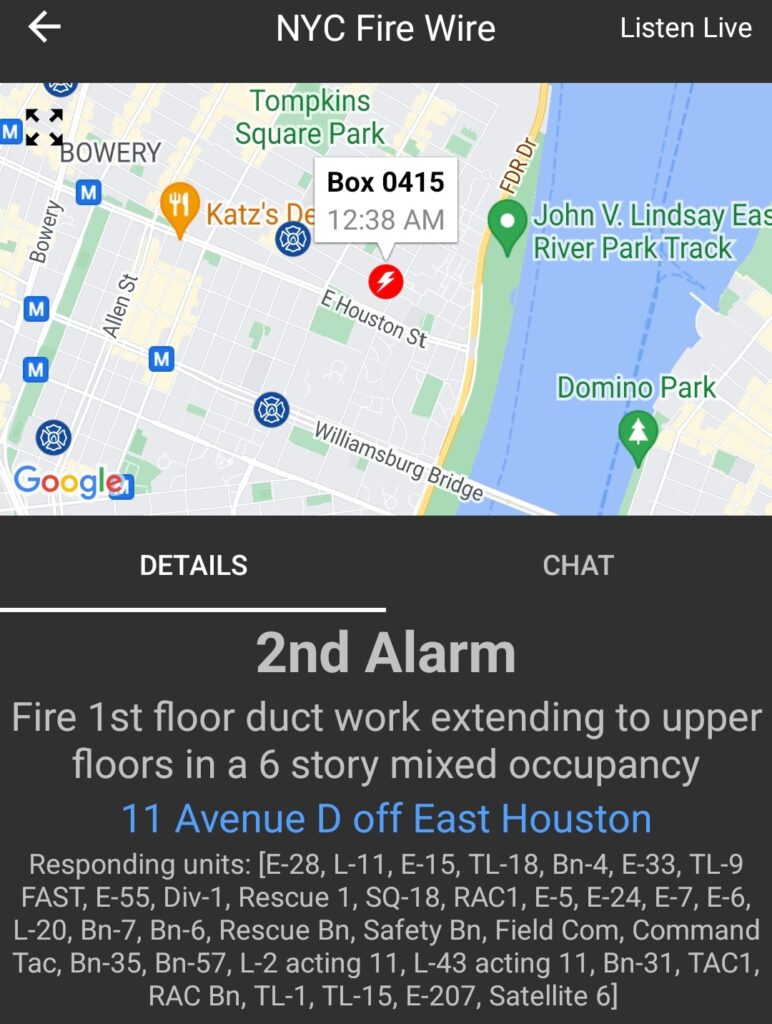 2nd Alarm assignment from the NYC Fire Wire app